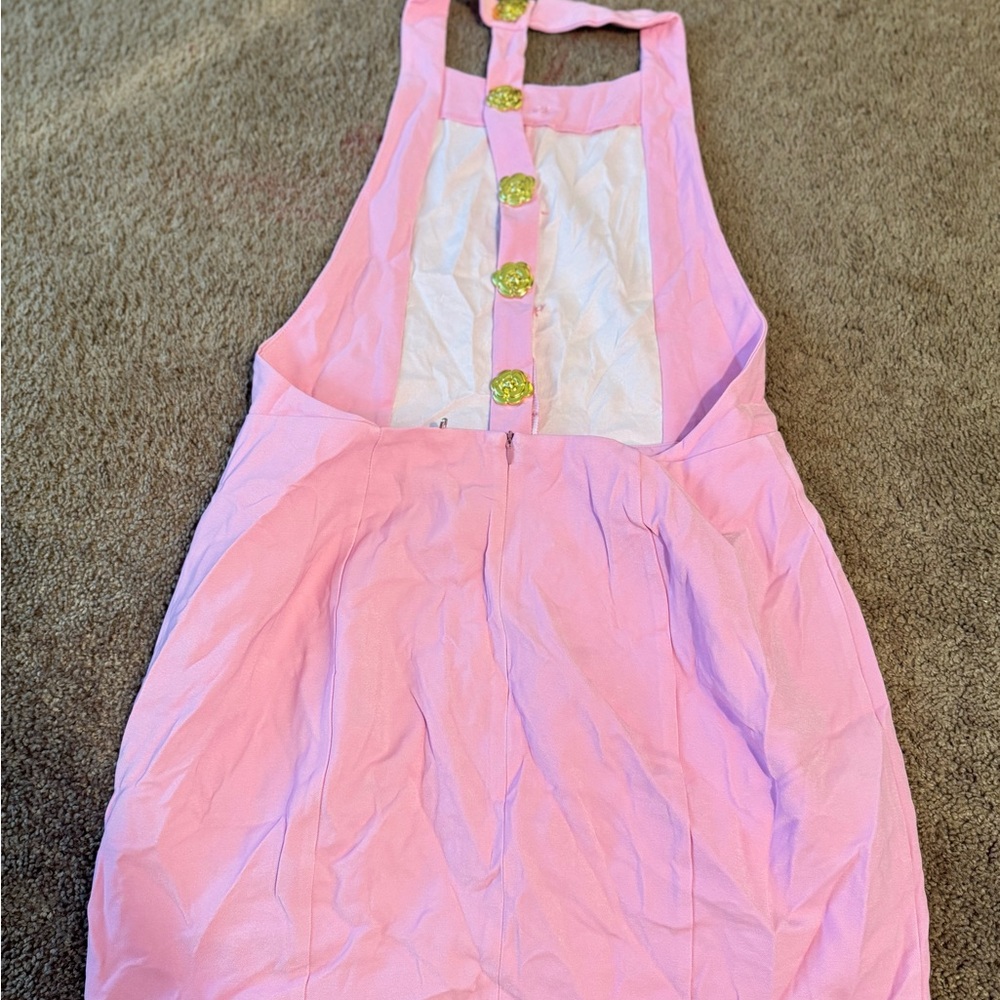 Pink Halter Mini Dress w/ Gold Rose Buttons – Size M (Never Worn) 💗 - Picture 2 of 2